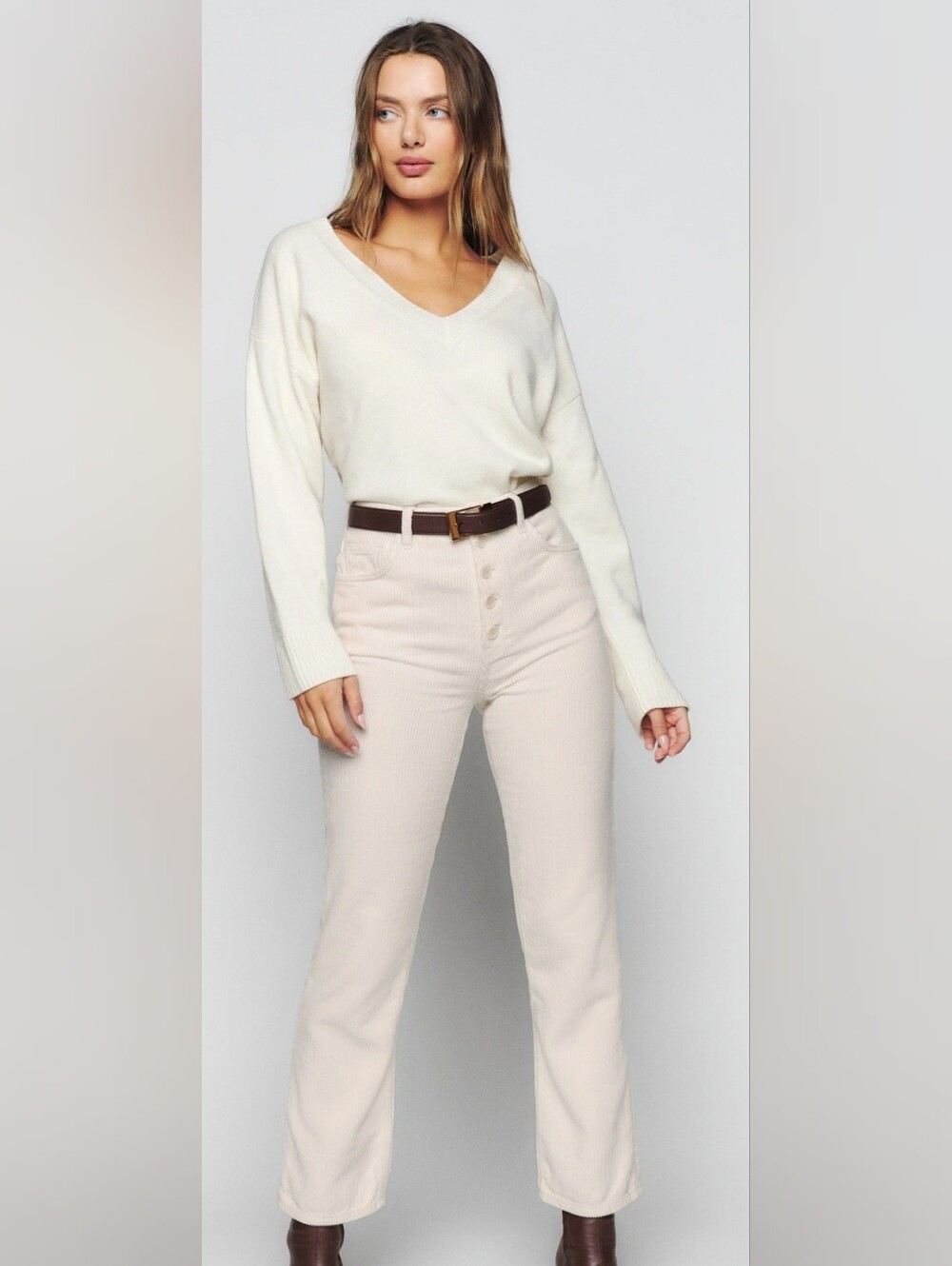 Reformation Jeans Cynthia Button Fly High Rise Straight Corduroy Pants Size 23